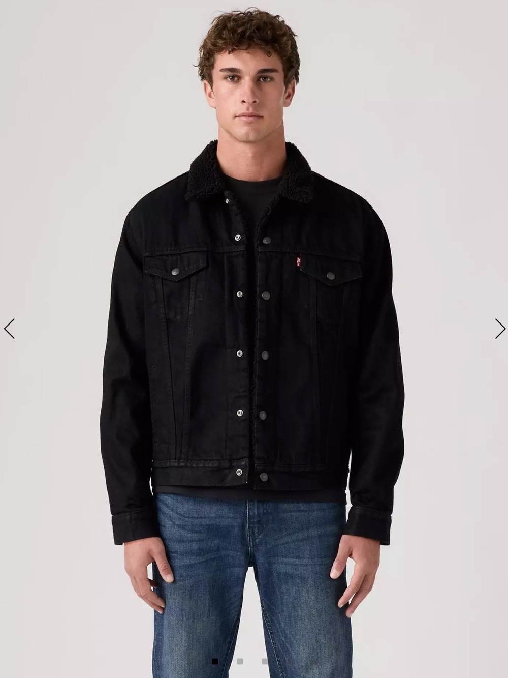 Levi’s Black Sherpa Lined Denim Jacket Size Large Cozy Type III Trucker Black